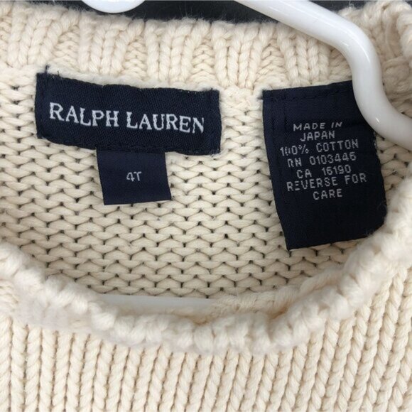 Ralph Lauren Kids Knit American Flag Sweater Girls 4T Ivory/Beige Cotton - Picture 6 of 9